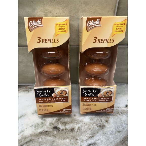 SC Johnson Glade Scented Oil Candles Refill Spiced Rose & Vanilla 1.5Oz Set Of 2 - Picture 1 of 7